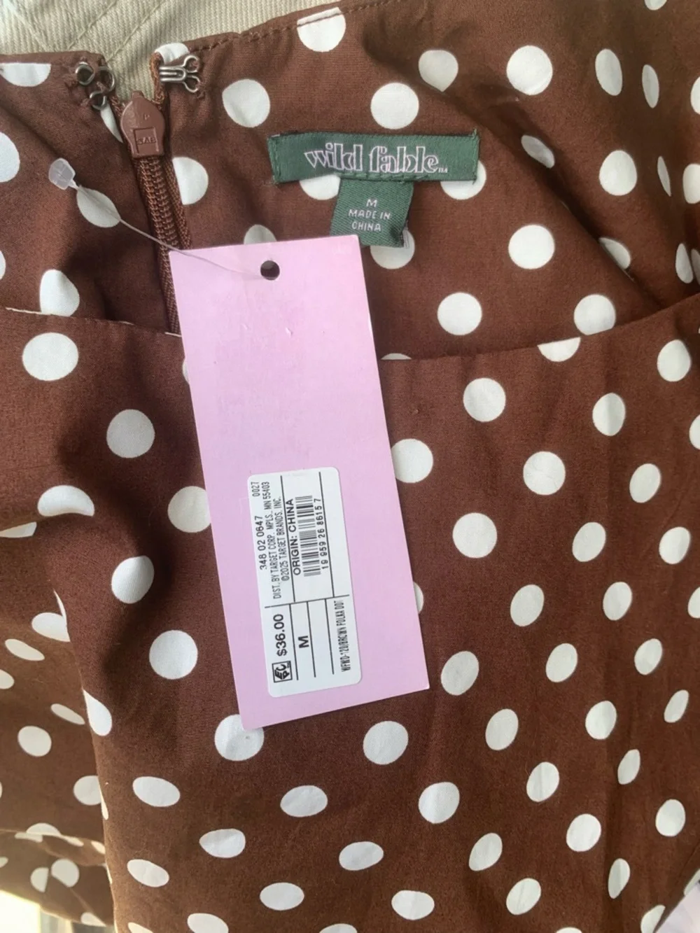 NWT wild fable Brown Polka Dot Sleeveless Mini Dress with White Side Ties - Picture 5 of 8